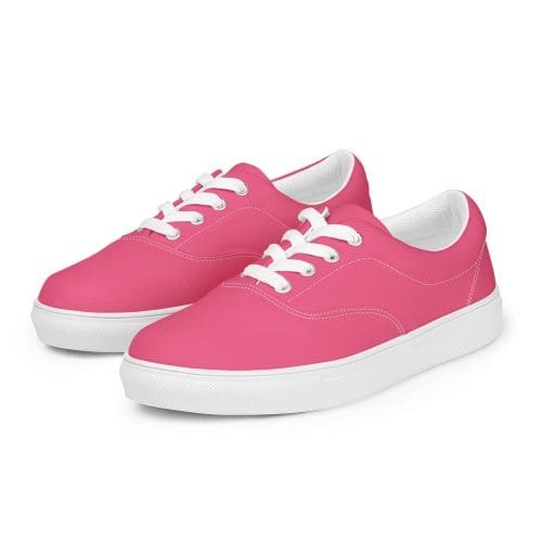 womens lace up canvas shoes white left front 66e377b937c3c – Women’s lace-up Bright Pink canvas shoes | Miah Shop