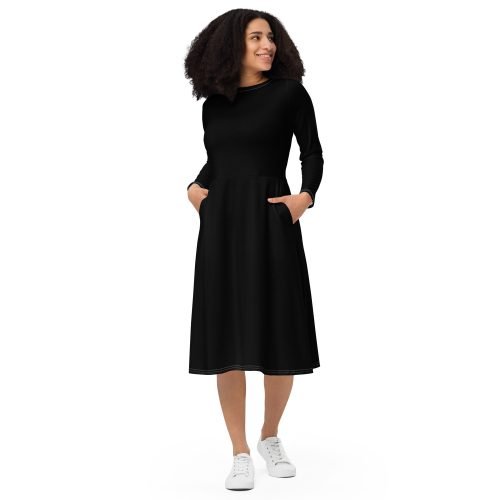 black long sleeve midi dress