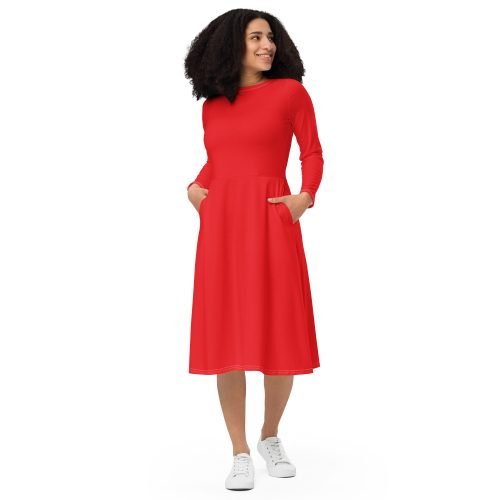 red long sleeve midi dress