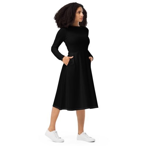 all over print long sleeve midi dress white right front 671eb4cdb4ff6 – Long Sleeve Midi Dress Black | Miah Shop