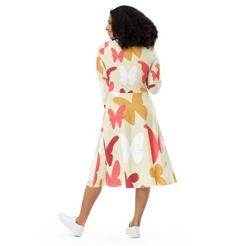 all over print long sleeve midi dress white back 67577b9e4c8bb – Long Sleeve Midi Dress Butterflies | Miah Shop