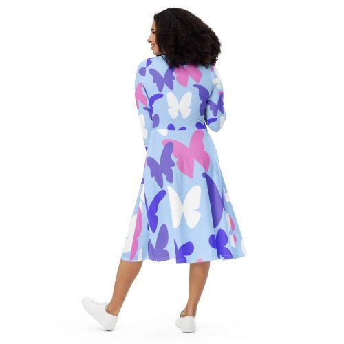 all over print long sleeve midi dress white back 67577bc5826c6 – Long Sleeve Midi Dress Butterflies | Miah Shop