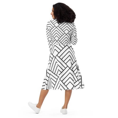 all over print long sleeve midi dress white back 67577be564b59 – Long Sleeve Midi Dress Abstract | Miah Shop