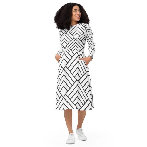 long sleeve white midi dress