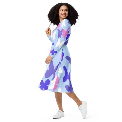 all over print long sleeve midi dress white left front 67577bc5828d2 – Long Sleeve Midi Dress Butterflies | Miah Shop