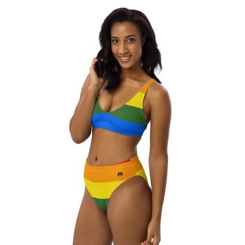 all over print recycled high waisted bikini white left front 6757254204bb0 – High-waisted Pride Bikini | Miah Shop