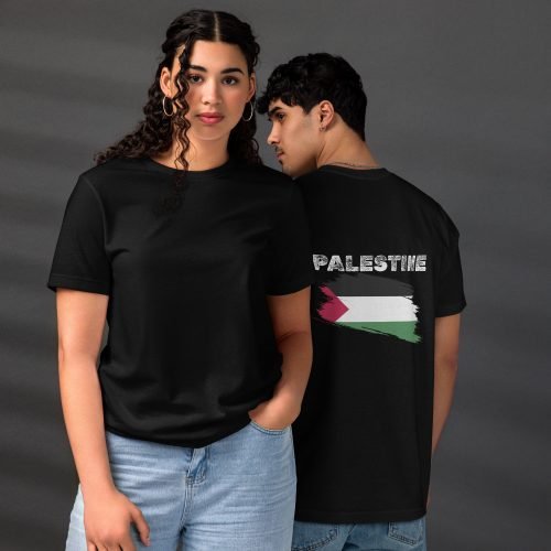 unisex staple eco t shirt black front and back 67febdd2c69bd – Free Palestine T-Shirt Unisex – Eco-Friendly Lightweight Staple | Miah Shop