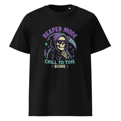 cool reaper t shirt featuring grim reaper design on organic cotton fabric