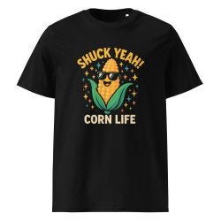 corn t shirt with funny veggie graphic printed on organic cotton fabric