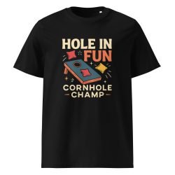 cornhole t shirts with fun backyard game design on organic cotton fabric