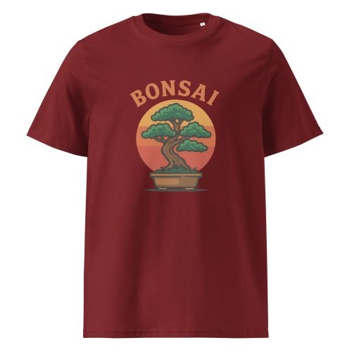 unisex organic cotton t shirt burgundy front 6829b5a0d0775 – Bonsai T Shirt – Tranquil Style Meets Earth-Friendly Fashion | Miah Shop