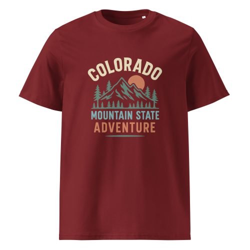 unisex organic cotton t shirt burgundy front 6829d1469be5a – Colorado T Shirt – Organic Cotton Tee for Mountain State Lovers | Miah Shop