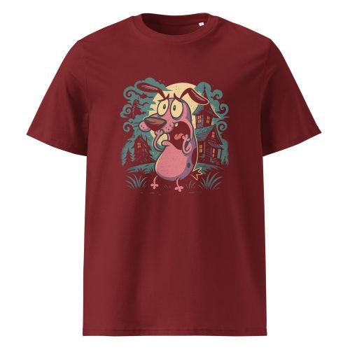 unisex organic cotton t shirt burgundy front 6829d4370cd56 – Courage the Cowardly Dog T Shirts – Retro Cartoon Organic Cotton Tees | Miah Shop