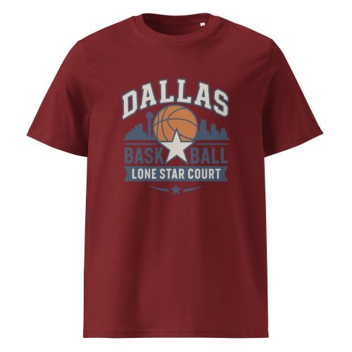 unisex organic cotton t shirt burgundy front 6829dd8a4585b – Dallas Basketball T Shirt – Sporty Style, Big D Energy | Miah Shop