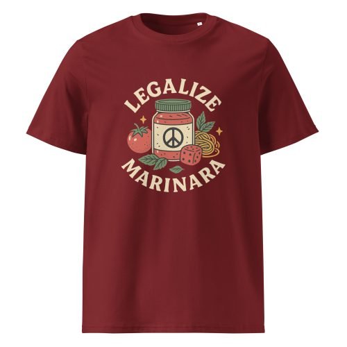 unisex organic cotton t shirt burgundy front 682b0806d1353 – Legalize Marinara T Shirt – Organic Cotton Funny Pasta Tee | Miah Shop