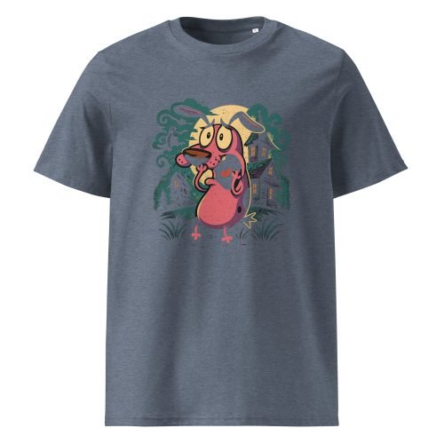 unisex organic cotton t shirt dark heather blue front 6829d43731236 – Courage the Cowardly Dog T Shirts – Retro Cartoon Organic Cotton Tees | Miah Shop