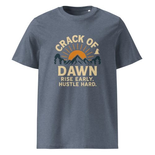unisex organic cotton t shirt dark heather blue front 6829d4b96e3a5 – Crack of Dawn T Shirts – Eco-Friendly Sunrise-Inspired Tees | Miah Shop