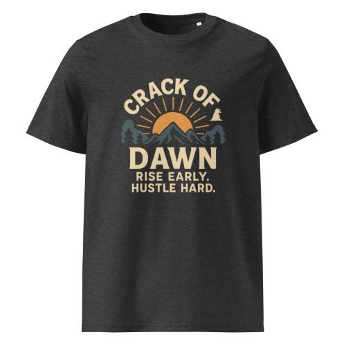 unisex organic cotton t shirt dark heather grey front 6829d4b956382 – Crack of Dawn T Shirts – Eco-Friendly Sunrise-Inspired Tees | Miah Shop