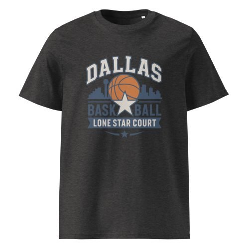 unisex organic cotton t shirt dark heather grey front 6829dd8a42eec – Dallas Basketball T Shirt – Sporty Style, Big D Energy | Miah Shop