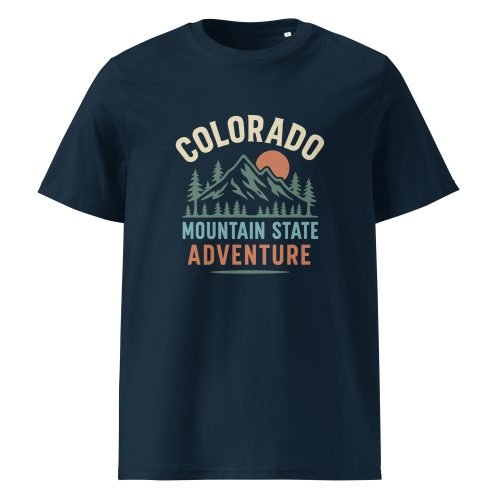 unisex organic cotton t shirt french navy front 6829d146977b4 – Colorado T Shirt – Organic Cotton Tee for Mountain State Lovers | Miah Shop