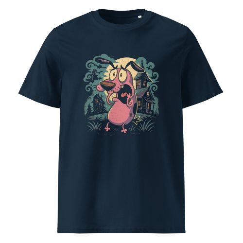 courage the cowardly dog t shirts with vintage cartoon design on organic cotton fabric