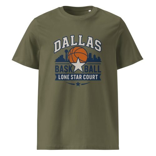 unisex organic cotton t shirt khaki front 6829dd8a56457 – Dallas Basketball T Shirt – Sporty Style, Big D Energy | Miah Shop