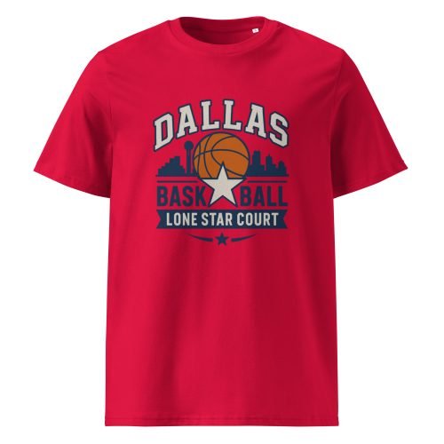 unisex organic cotton t shirt red front 6829dd8a4c810 – Dallas Basketball T Shirt – Sporty Style, Big D Energy | Miah Shop