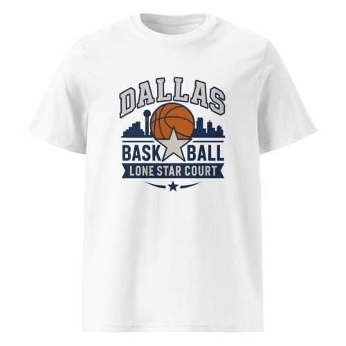 unisex organic cotton t shirt white front 6829dd8a8cc77 – Dallas Basketball T Shirt – Sporty Style, Big D Energy | Miah Shop